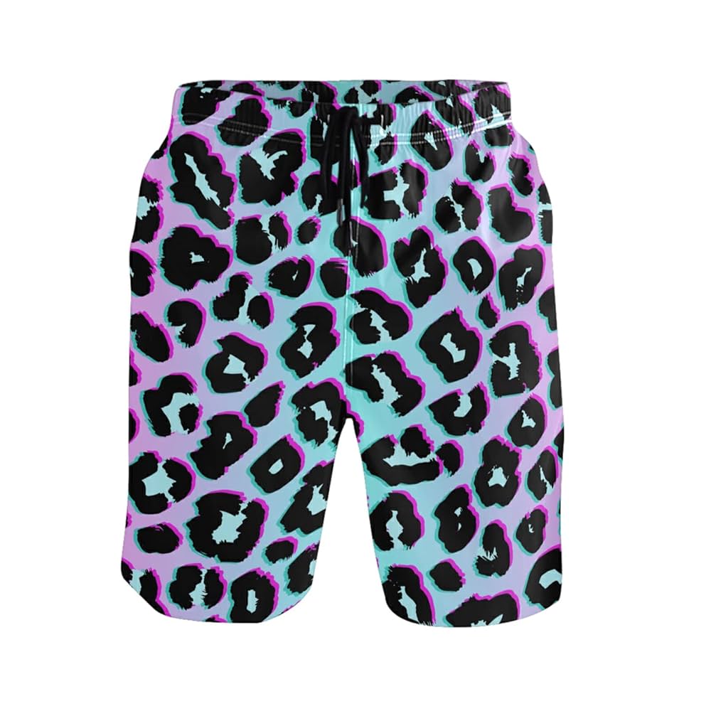 Neon Leopard Print Men's Swim Trunks Beach Shorts Quick Dry